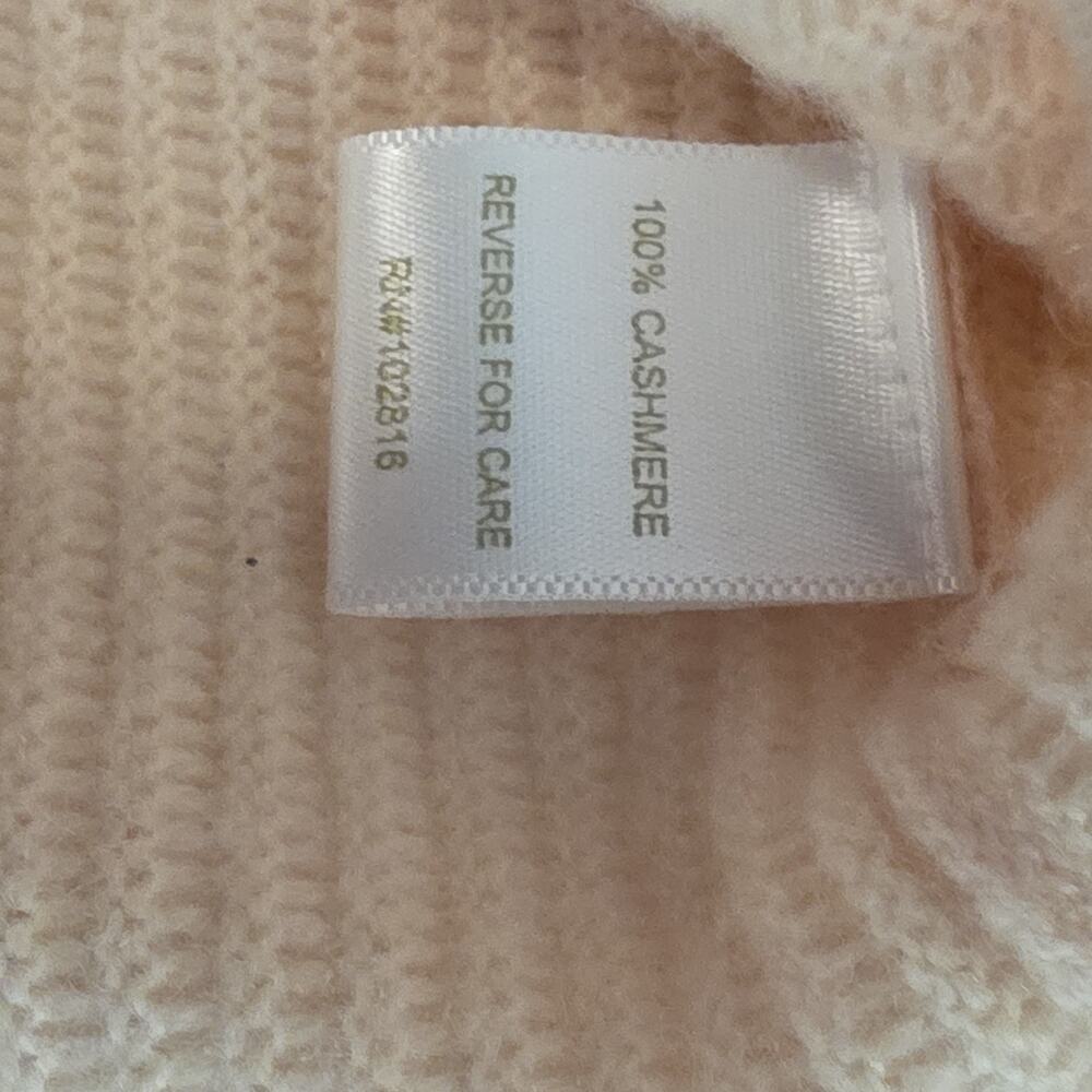 Garnet Hill M 100% Cashmere Sweater Cream Ribbed Short Sleeve Asymmetrical Hem - Picture 3 of 8